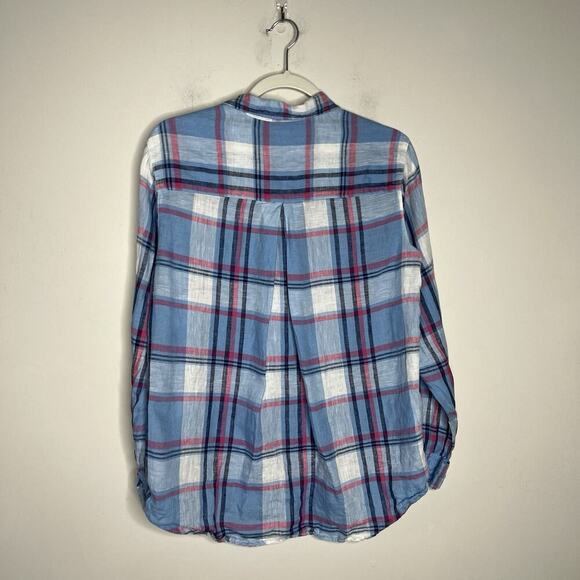 Grayson The Hero Shirt Womens Small Blue Plaid Linen Button Up Casual Preppy - Picture 8 of 10